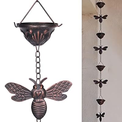 SMQLJXC 8.5Ft Bee and Cup Rain Chain Outdoor Decorative Rain Gutter Drain Rain Catcher Gutter Chain