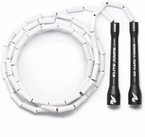 Elite Jumps - Do Hard Things 1” Beaded Jump Ropes - Strong & Durable Materials - Resize & Adjust - Fitness & Cardio Training - Improve Rhythm, Speed, Agility - Black/White