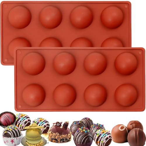 2Pcs Moule Silicone Demi Sphère, 8 Cavités Moule Sphérique en Silicone, Moule Boule Silicone, 3D Moule Gâteau Demi Sphère Set, pour Chocolats Gelées...