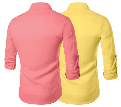 Image of Zombom Men's Combo Cotton Polyester Blend Solid Full Sleeve Straight Regular Fit Mandarin /Chinese Collor Kurta (Pack of 2)
