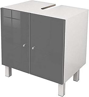 Berlioz Creations Msl Gris Meuble Sous Lavabo, 60 X 65 X 42 cm, 2 Portes et Découpe pour Siphon, Fabrication 100% Française