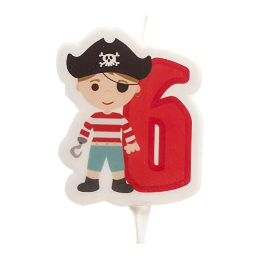 Dekora - Vela de Cumpleaños 2D de Pirata para Tartas Infantiles - Numero 6