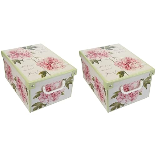 Aufbewahrungsbox aus Karton, Geschenkbox aus pappe mit deckel 23x35x17,5cm PFINGSTROSENS, KLEIN , 1 Stück Box aufbewahrung mit deckel für Kleidung, für Garderobe, für vakuumbeulteln (Packung mit 2)