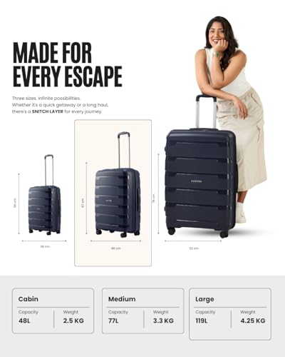Image of SNITCH Layer Medium Size Blue Polypropylene Hard Travel Suitcase - Suitcase Medium Size & Luggage with 8 Wheels, Premium Lock, Wet & Dry Pouch & Free Shoe Bag
