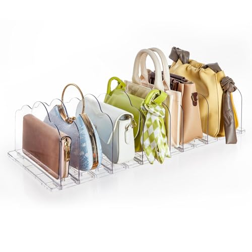 AENTGIU Purse Organizer for Closet, 2 Pack Adjustable Shelf Dividers for Handbag Storage Holder, Transparent Handbag and Purse Storage Organizer, Bookshelf Separators Dividers for Bedroom, Office