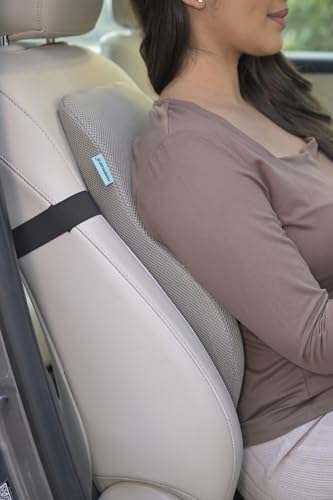 Image of Car Seat Cushion with Lumbar Support I Memory Foam Ergonomic Backrest for Upper, Middle & Lower Back Pain Relief I Posture Correction Chair Support for Car & Office Use - 17x15x5inch, Grey