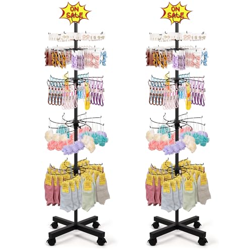 Image of Flenpptly 2 Pack Retail Display Stand, 5-Tier Rotating Display Rack for Store Display, Movable and Adjustable Spinning Display Stand for Earrings, Jewelry, Keychains, Socks Display (2 Pack Black)