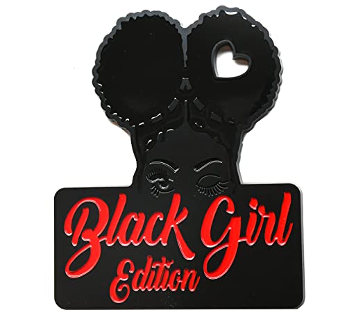 Image of 1pc Custom Black Girl Edition Badge Emblem Decals Compatible With Vehicles, Doors, Body, Side Fenders, Trunk - Stylish Dynamic Look (Black Red)