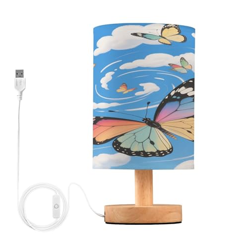 Lámpara de mesa colorida con mariposas pequeña para dormitorio miniatura 1