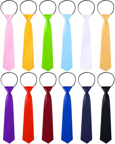 Tarpop 12 Pcs Adjustable Pre-tied Neckties 2.56 Inch Solid Color Neck Ties Slim Ties for Wedding Graduation for Women Men(Rainbow Color 15l X 2.4w Inches)