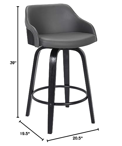 Alec Faux Leather Swivel Barstool, 30" Bar Height, Black And Gray #TOP26
