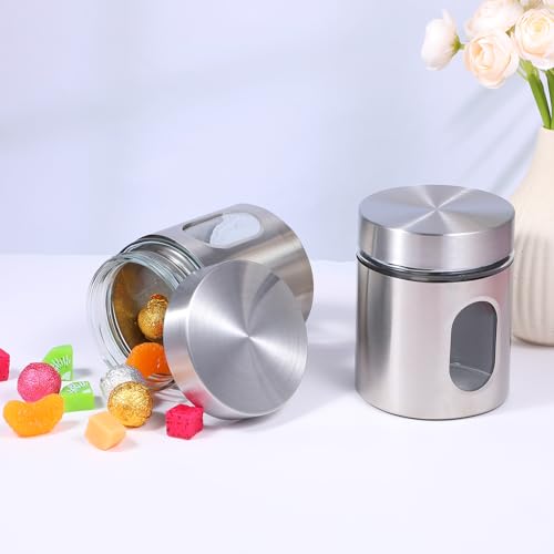 Image of 4 Pieces Kitchen Canisters Set 20 oz Stainless Steel Glass Canisters Airtight Coffee Sugar Tea Candy Jars Food Storage Container with Lid for Flour Cookies Spices Grains Kitchen Baking Home Decoration