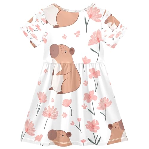 Bolaz Capibara Pattern Girls Dress Short Sleeve Dress Casual Dresses 2-8Y2