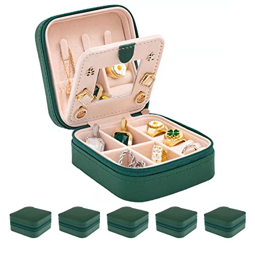 Image of KElofoN Travel Jewelry Case with Mirror - Small Organizer Box for Girls & Women (Green-5)