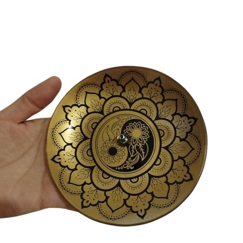 Incensário Porta Incenso Vidro Qualidade Redondo Yin Yang Dourado E Preto 12CM