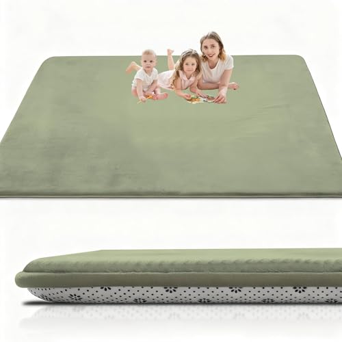 Taxestmy Alfombra De Habitacion Bebe Alfombra Bebe Gruesa 2cm Antideslizante Alfombra Habitación Infantil de Juego Bebe Claro Terciopelo Coral para Sala de Juegos, Guardería 100 x 160 cm Verde Hierba
