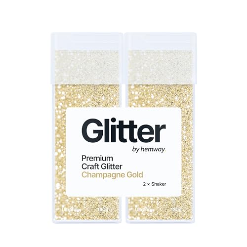 Hemway Glitter Shaker Champagne Gold 110g x2 Pack Ultrafine, Craft Glitter Shakers for Resin & Epoxy Crafts, Christmas Art Supplies, Nail, Body, Face, Eye, Festival, Crafting, Slime, Sparkle