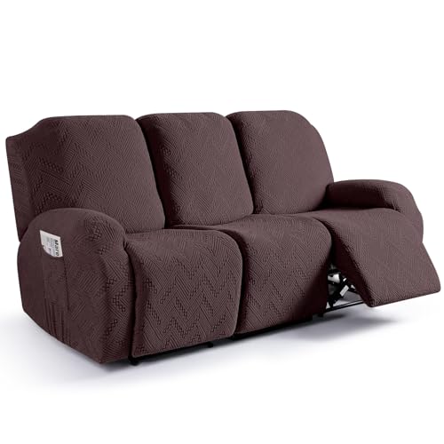 Image of Ruaozz Recliner Sofa Covers Recliner Chair Covers Couch Covers for Reclining Couches with Pockets Washable Furniture Protector with Elastic Bottom (3 Seater, Dark Coffee)