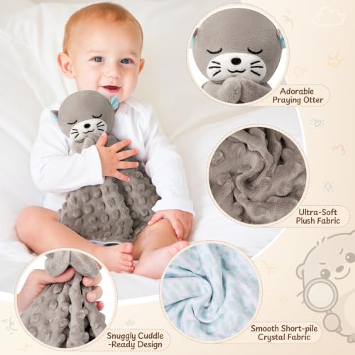 Image of Loveys for Babies,Kawaii Otter Baby Security Blanket for Newborn Infant Toddler Snuggle Toy Stuffed Animal,Lovey Prayer Otter Security Blankets Baby Unisex for Birthday(Gray Otter,12in)