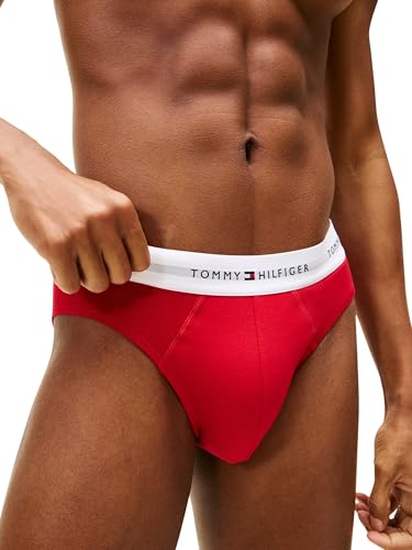 Tommy Hilfiger Herren 3er Pack Unterhosen Hip Briefs mit Logobund, Mehrfarbig (Wht/PRM Red/des Sky), XL 3