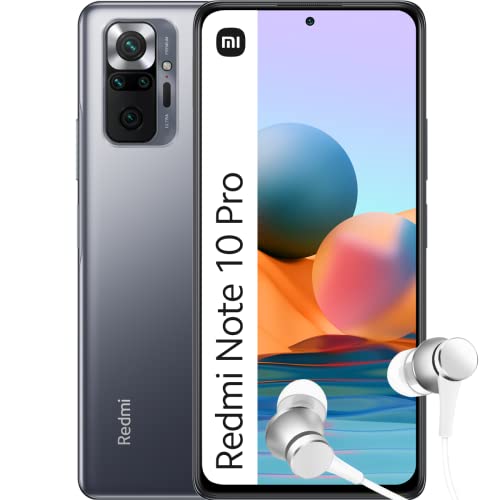 Xiaomi Redmi Note 10 Pro - 8+128GB スマートフォン、6.67インチ 120Hz AMOLED スクリーン、Snapdragon 732G、108MP クアッドカメラ、5020mAh + Mi In Ear シルバー、オニキスグレーカラー (ES バージョン)
