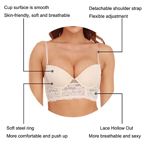 Women's Low Back Bra Lace Glossy U Shape Backless Bra Beige #TOP3