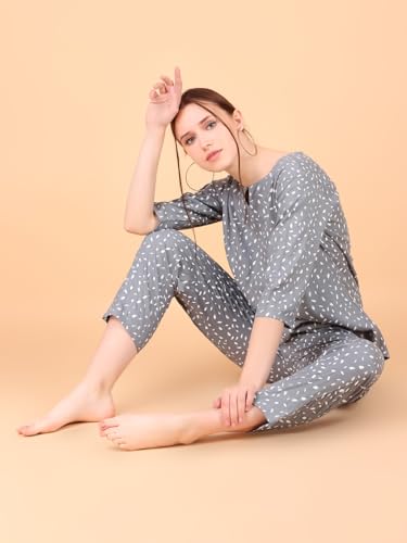 Image of Ichaa Women's Rayon Night Suit Printed Top & Bottom Set