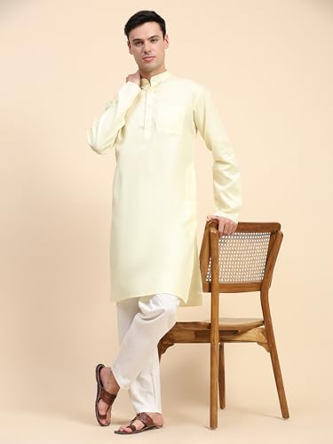 SKAVIJ Men's Cotton Henley Kurta Set Mandarin Collar Regular Fit Long Sleeves Ethnic Dress3