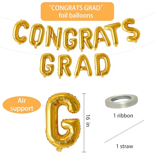 Image of Congrats Grad Balloon Banner, Congratulations Balloons for Graduation Party Decorations 2026, Gold