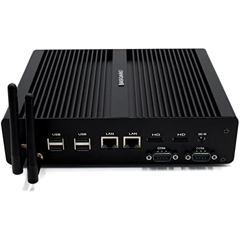 BASOARO Desktop PC, Mini PC RS232, Fanless Computer i7 5500u, 16G RAM 128G SSD, Dual HDMI, Dual LAN, 4 USB2.0, 4 USB3.0, BT, WiFi, Metal Case, VESA Mount Cover