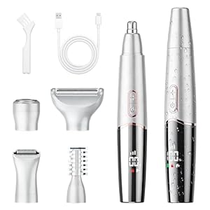 Intimrasierer für Frauen, Epilierer Damen 5 in 1, Rasierer Damen mit Digitalanzeige, Wasserdicht nach IPX7, USB-Aufladbar, für Gesicht, Achselhöhlen, Arme und Bikinizone (Weiß)
