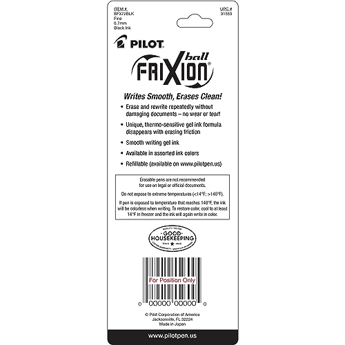 Image of Pilot FriXion Ball Erasable Gel Pens, Fine Point, 2-Pack, Black Ink (31553)