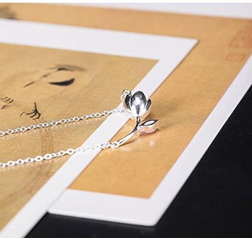 Collier fleur de magnolia argent rétro résistant à l'eau pour le quotidien