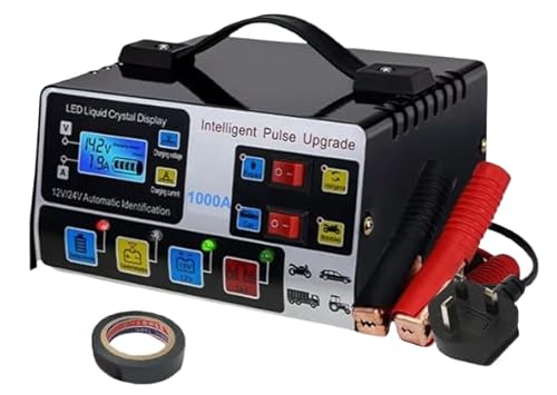 1000A Heavy-Duty Car Battery Charger with LCD Display 12V/24V Smart Pulse Repair & Trickle Charge Universal Vehicle, Motorcycle & Lorry Battery Maintainer