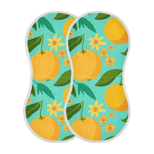 2 Pack Baby Burp Cloths, Soft Absorbent Burping Cloths for Babies, Cotton Milk Spit Up Rags, Large Size for Newborns, Baby Boys and Girls (Sunny Citrus Pattern)