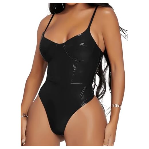 MakeMeChic Women's Faux PU Leather Sleeveless Spaghetti Strap Cami Bodysuit Top Black XS