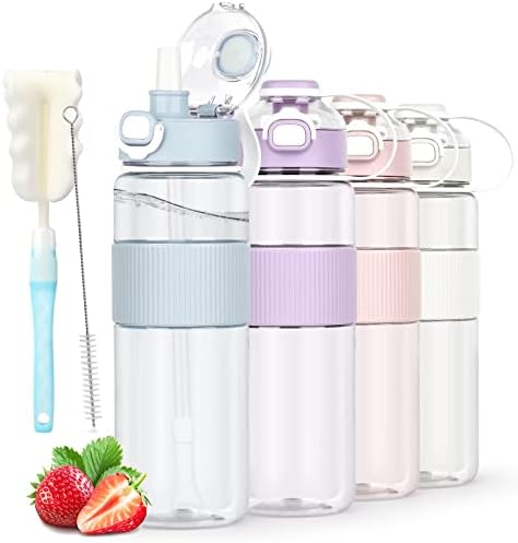 AOHAN Water Bottle with Straw, Sports Water Bottle 1l with Bottle Brush and Sticker, Leakproof Drinks Bottle, BPA Free Clear Water Bottle Ideal for Running Gym School Office and Outdoor Activity