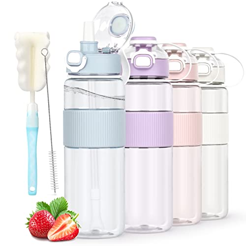 AOHAN Water Bottle with Straw, Sports Water Bottle 1l with Bottle Brush and Sticker, Leakproof Drinks Bottle, BPA Free Clear Water Bottle Ideal for Running Gym School Office and Outdoor Activity