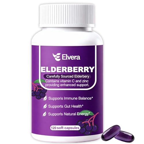 ReviveNerve Elvera Elderberry, 3-in-1 Gut Support Complex with Zinc & Vitamin C, Organic Black Elderberry Capsules for Immune Support & Digestive Balance, Vegan & Non-GMO (1pcs)
