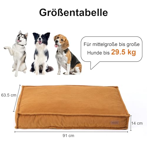 FUKUMARU Orthopädisches Hundebett - 91x64x14 cm, waschbares Hundekissen mit wasserdichter Gewebeschicht, kuschelige Hundematte, Hundematratze, Anti-Rutsch Hundecouch, grau.