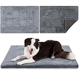 Dunzy 2 Pack Dog Bed Mat 35x23 Memory Foam Pet Crate Pad Orthopedic Dog Bed for Large Medium Breed Soft Comfy Faux Fur Linen Reversible Machine Washable Kennel Cozy Sleeping Mat Light Gray Dark Gray