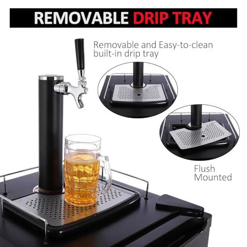 TROPOW Beer Kegerator, Single Tap Draft Beer Dispenser, Full Size Keg Refrigerator With Shelves, 32°F- 50°F Temperature Control, Drip Tray & Rail, Black on Fridge.com
