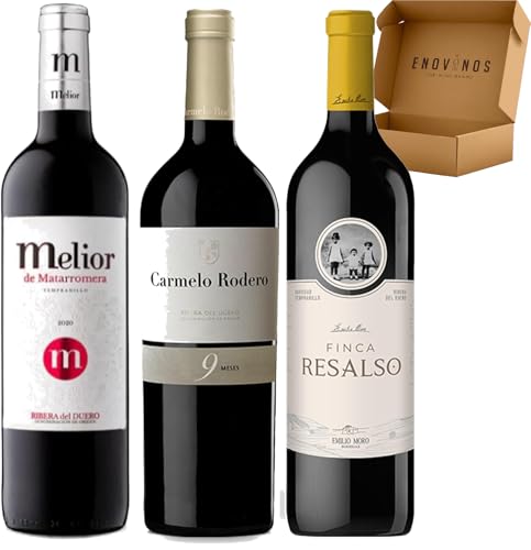 Pack Vinos Ribera del Duero Roble- Vinos Regalo - F.Resalso, C. Rodero 9m, Melior de Matarromera - Mejor Seleccion de ENOVINOS THE WINE BRAND (3 x Botella 75 cl)