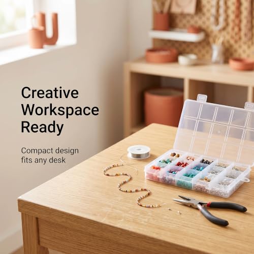 Image of MAHIONG 40 PCS 15 Grids Clear Plastic Bead Organizer Box with Fixed Dividers for Jewelry Making, Fishing Tackle and Small Parts Storage, 6.7 x 3.7 x 0.7 Inch
