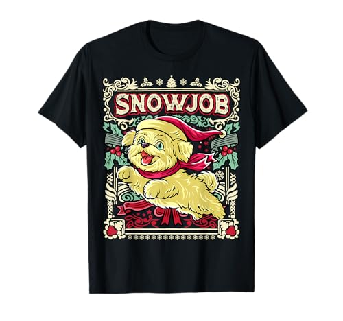 Maltese Snow Dog Natale Babbo Natale Maglietta