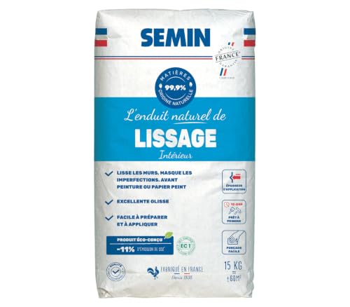 SEMIN Enduit de Lissage Intérieur 15 kg - Enduit de Finition pour Murs et Plafonds - Préparation Avant Peinture et Papier Peint - Ponçage Facile - 99,9% d'Origine Naturelle