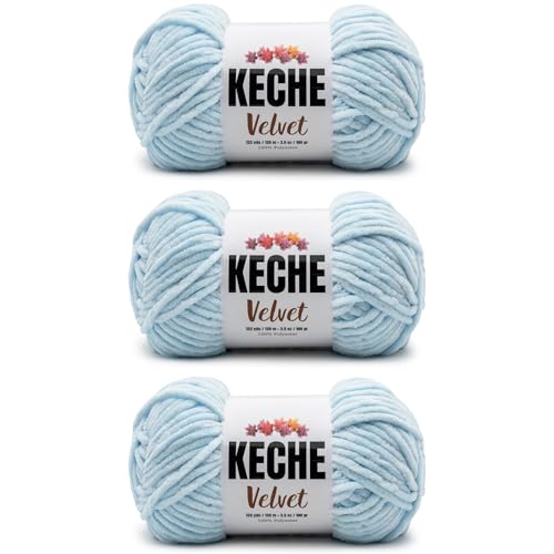 Image of Keche Velvet Yarn for Crocheting, Soft Chenille Bulky Baby Blanket Amigurumi Yarn 100 gr (132 yds) 3 Skeins - Baby Blue