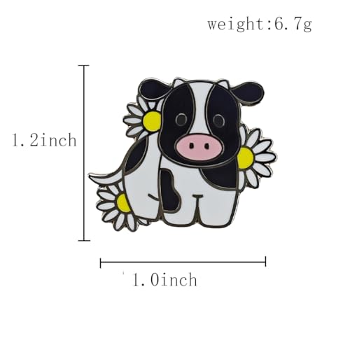 Image of Cute Cow Daisy Floral Enamel Pin, Black And White Cow With Yellow Daisies Lapel Pin for Backpacks Hat Jackets Badge