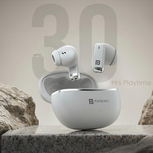 Image of Portronics Twins one in Ear Earbuds with Deep Bass, Upto 30 Hours Playtime,13mm Dynamic Driver, Game /Music Mode, Bluetooth V6.0, Voice Assistant, Type C Fast Charging Buds, Lightweight Design(White)