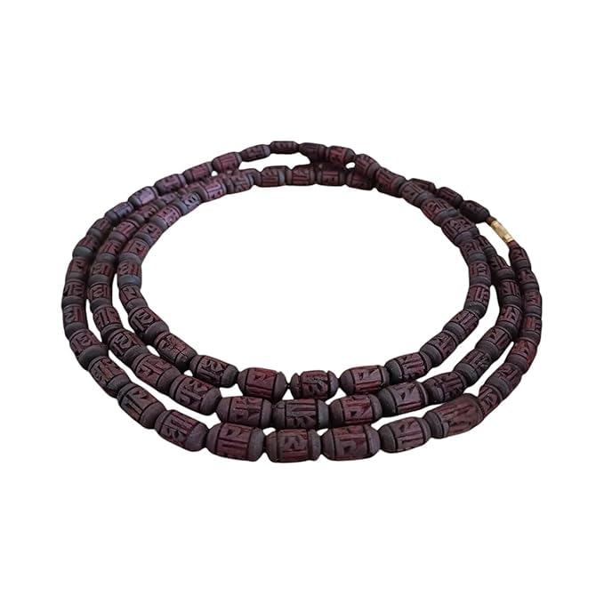 Idolsplace Black Tulsi Mala 3 Round Prayer Beads, 33 Bead Necklace with Golden Spacers and Yellow Tassel, Natural Wood, Standard Size-image-10